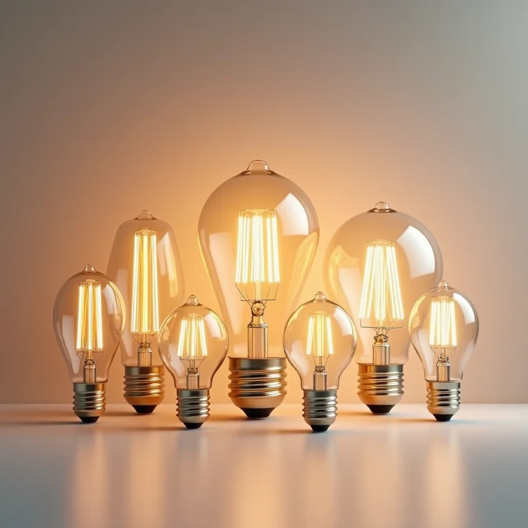 Variedade de lâmpadas: LED, halógenas e incandescentes.