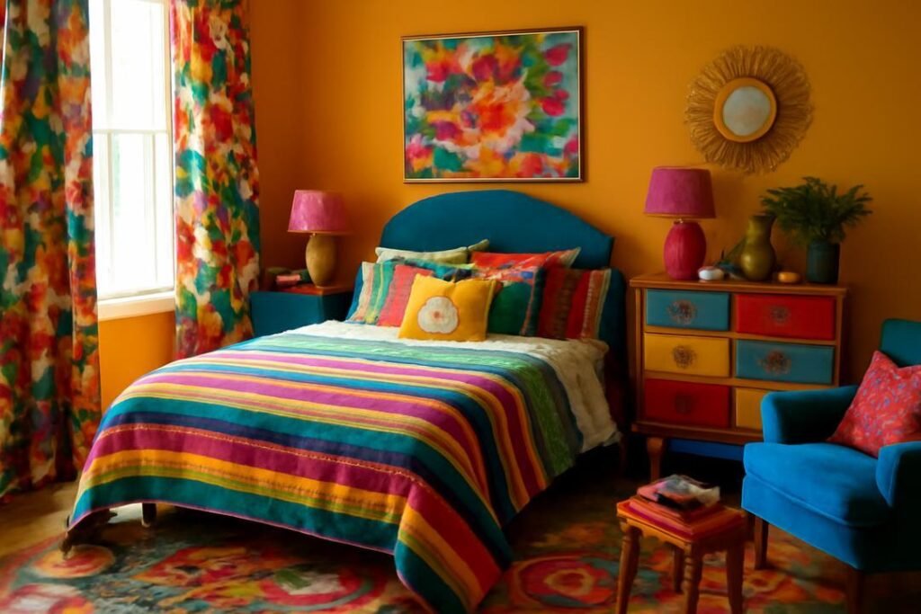 Quarto maximalista divertido: transforme seu espaço em um refúgio vibrante Quarto maximalista divertido: transforme seu espaço em um refúgio vibrante